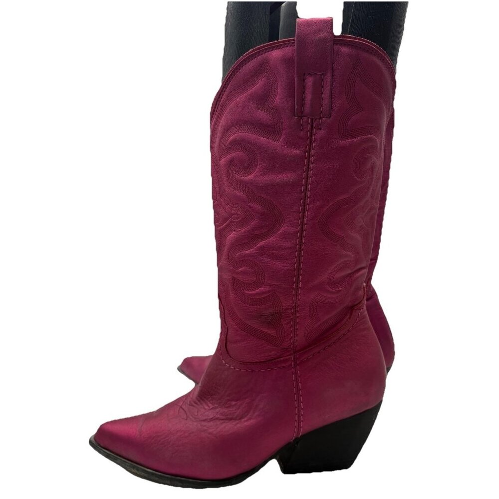 Steve Madden West Pink Metallic Pull On Pointed Toe Block Heel Western Boots 8 M